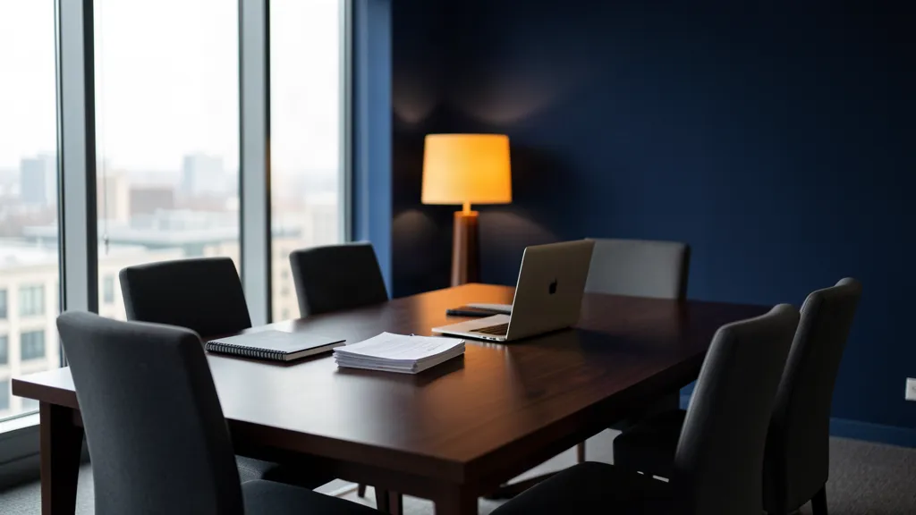 Besprechung im Büro an einem Tisch mit Laptop und Unterlagen